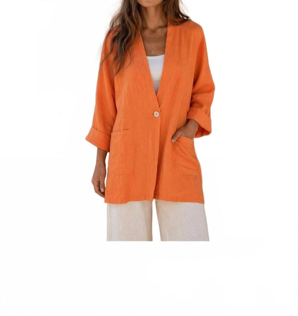 NEW TEMPO PARIS linen oversized one button jacket in orange